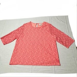Floral Lace Blouse Size 1X Pink Red 3/4 Sleeves brand CJ Banks